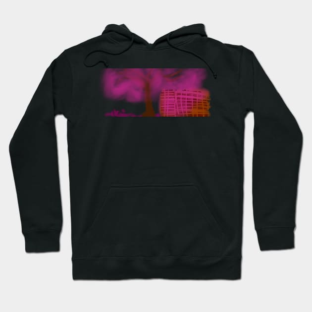 Abstract garden pink fog throw city building Hoodie by Sukipeki75